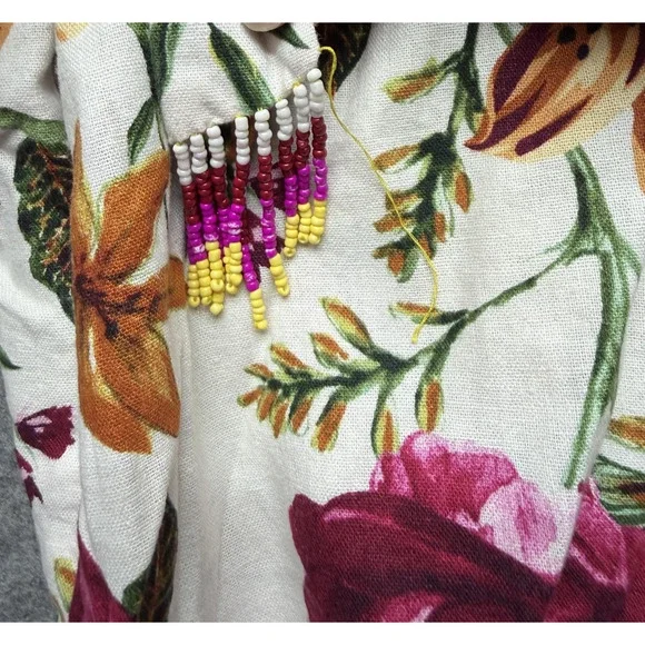 Joie Pants Womens 4 Pink White Floral Linen Blend Wide Leg Paperbag Waist Crop - Picture 13 of 14